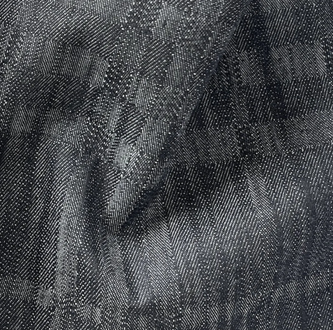 12 Oz Geometric Black Cotton Denim Twill Jacquard (Made in Italy)