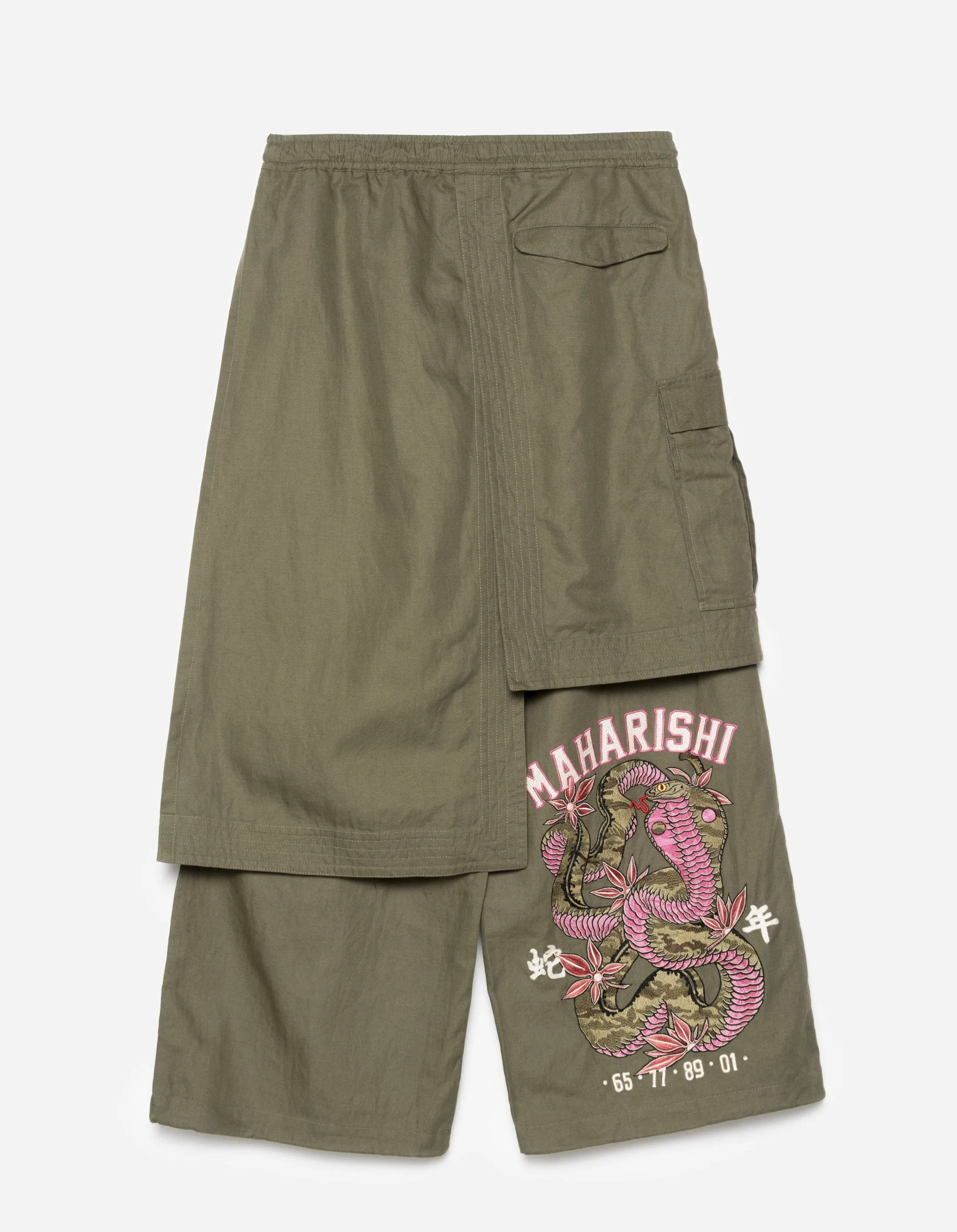 6008 Cobra Asym Cargo Hakama Pants Olive OG-107F