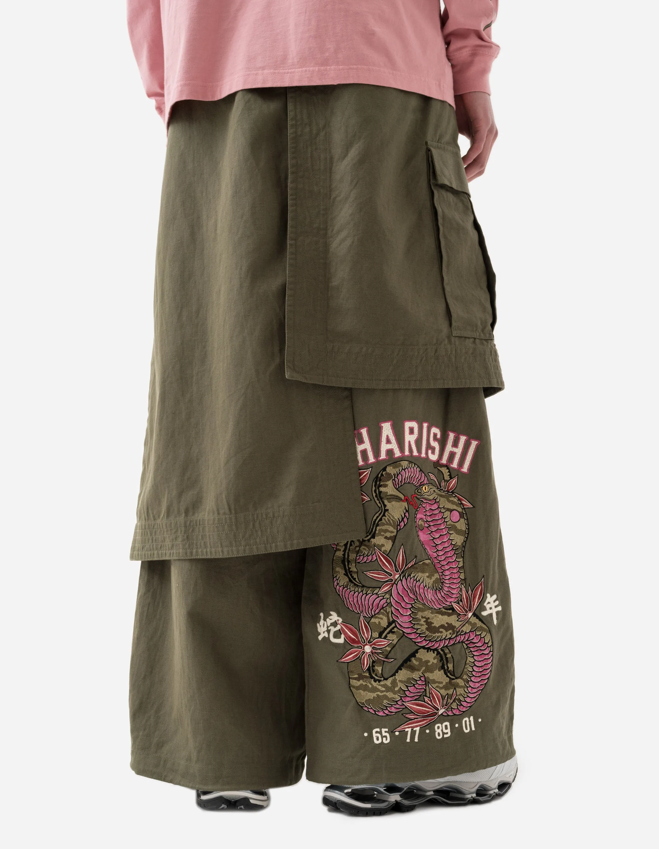 6008 Cobra Asym Cargo Hakama Pants Olive OG-107F