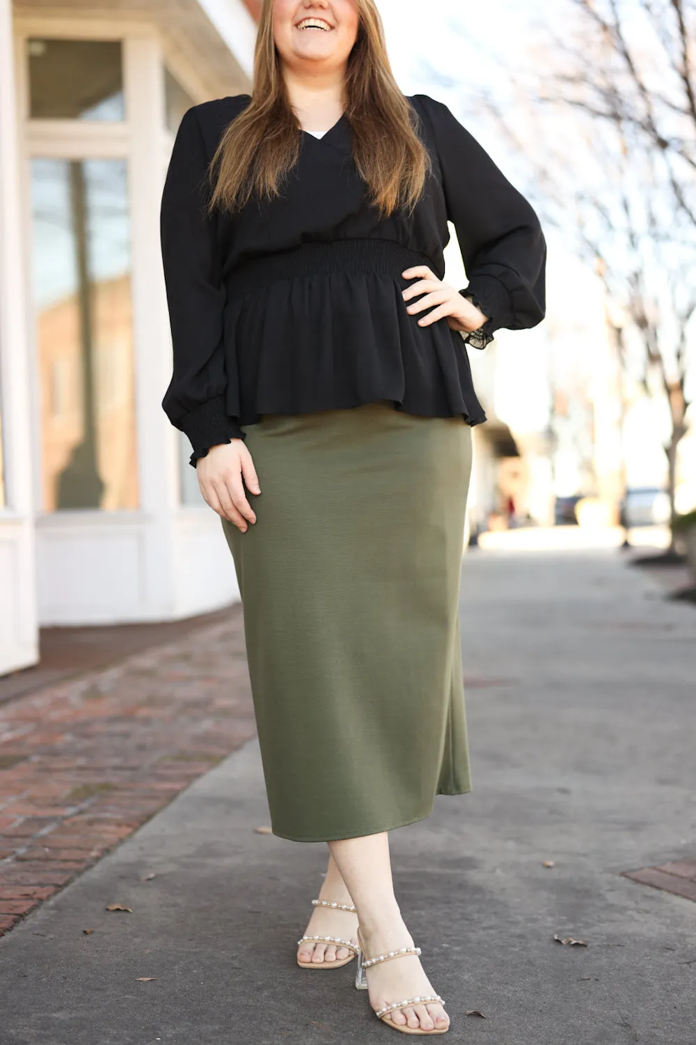 Ada Faye 31" Pencil Skirt - Olive (Extended)