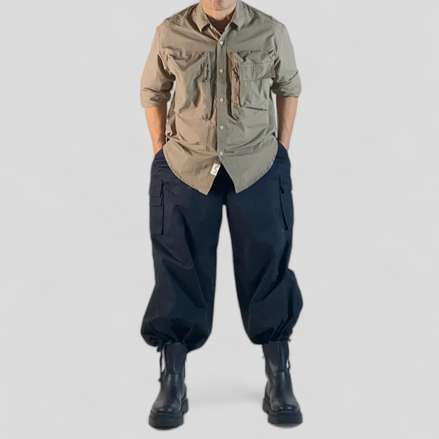 Baggy fit cargo pocket wide leg pant