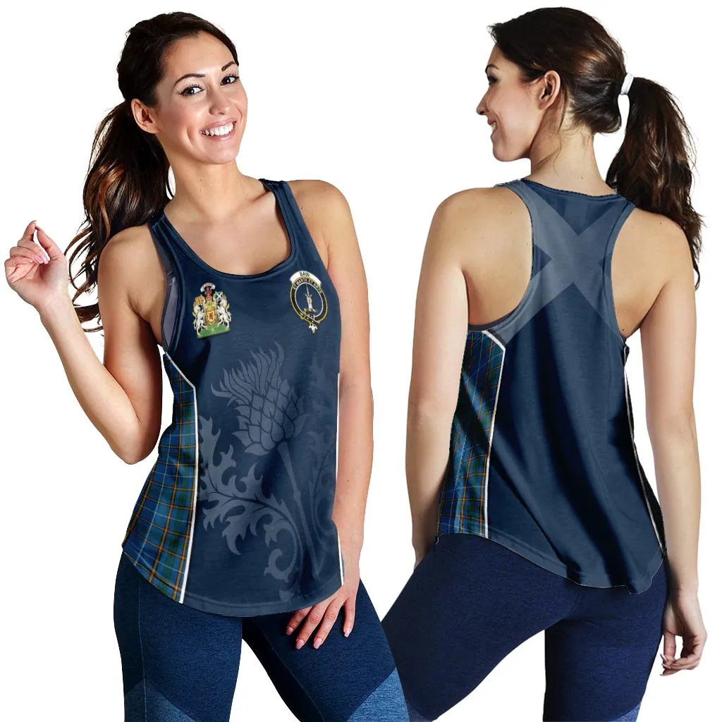 Bain Tartan Women's Racerback Tanks with Family Crest and Scottish Thistle Vibes Sport Style