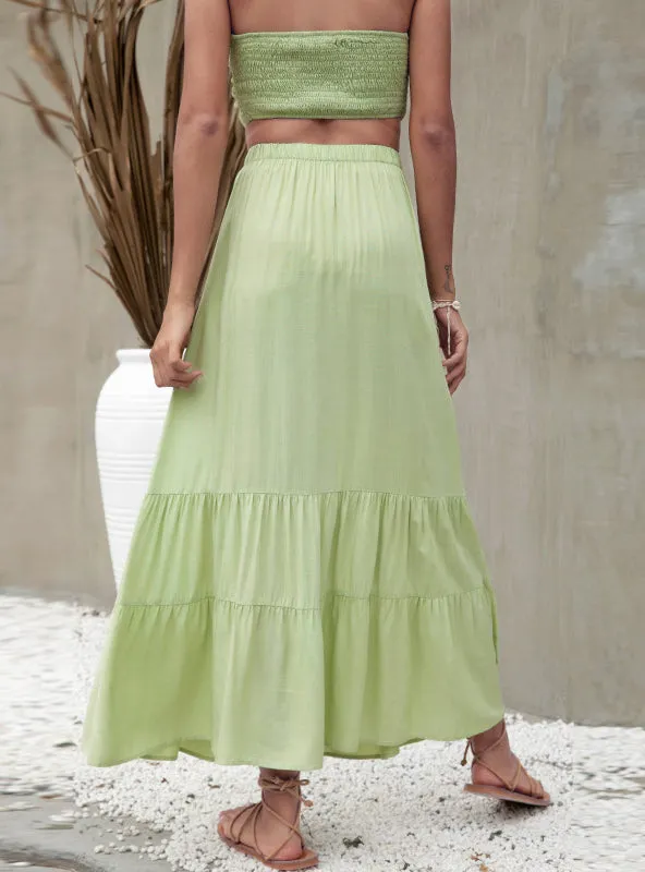 Beach Solid Ccolor Flounce Skirt