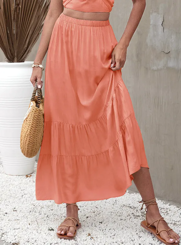 Beach Solid Ccolor Flounce Skirt