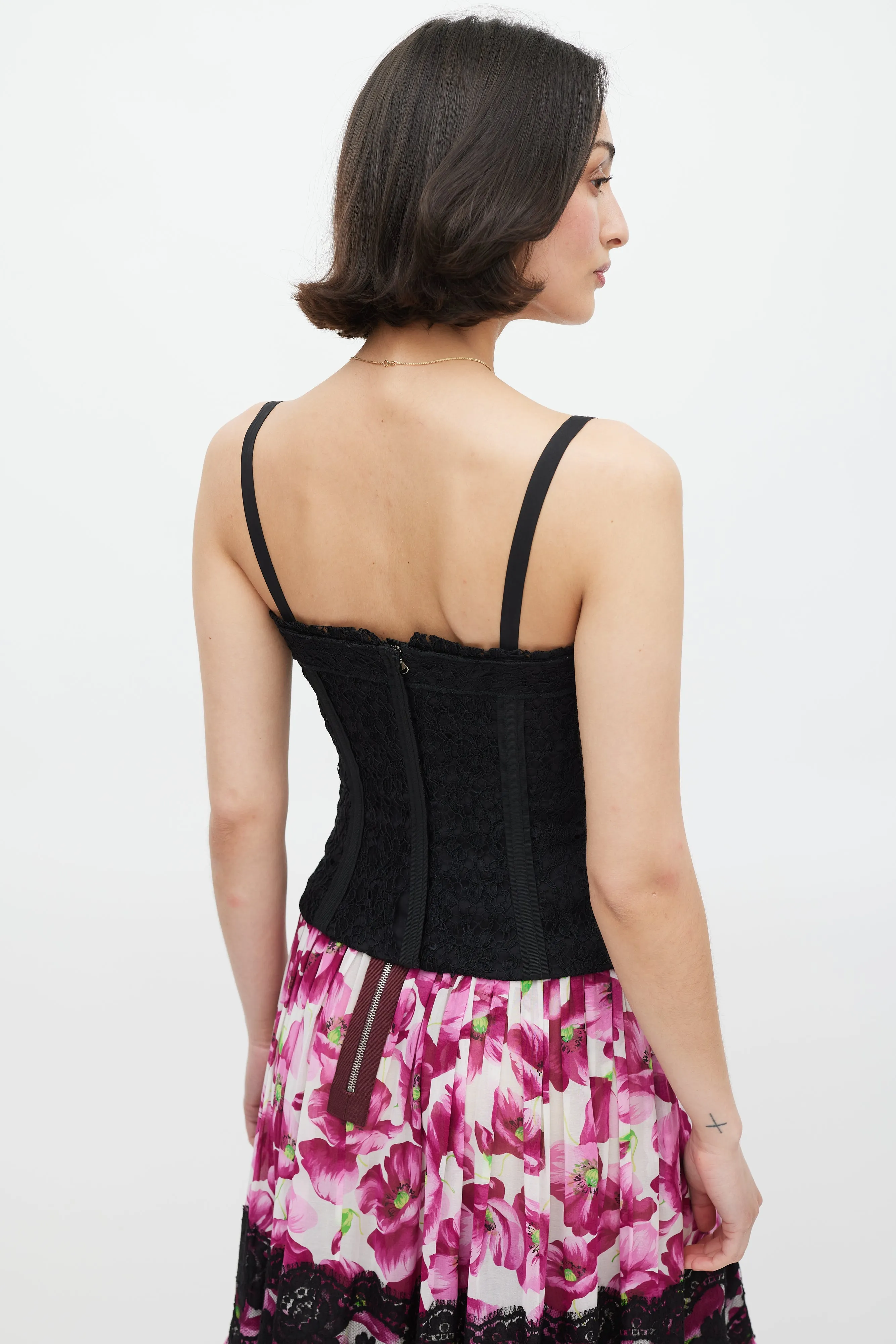 Black Floral Lace Bustier Top