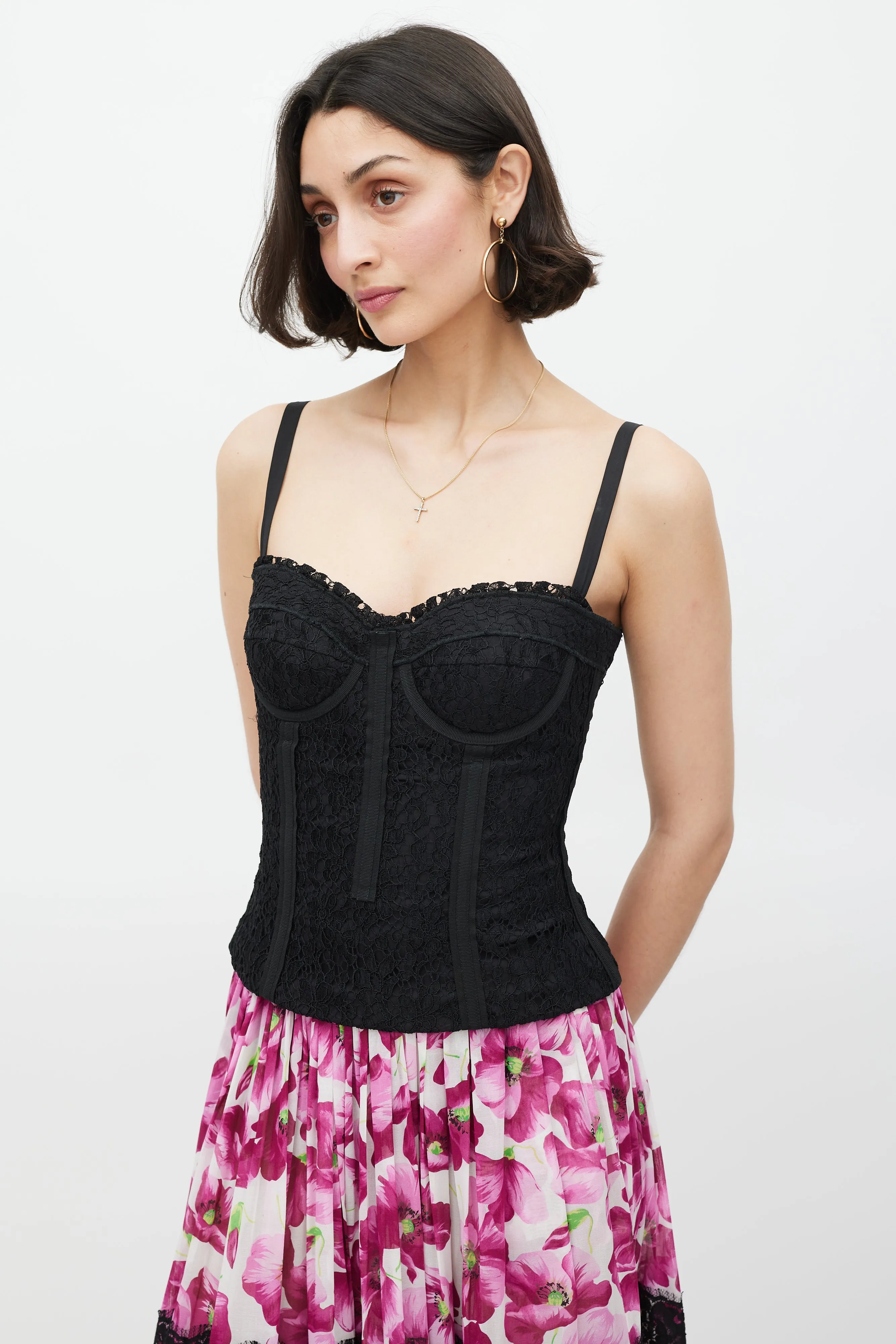 Black Floral Lace Bustier Top