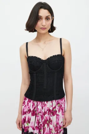 Black Floral Lace Bustier Top