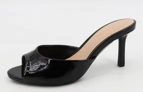 Black Patent High Heel Slide Sandals