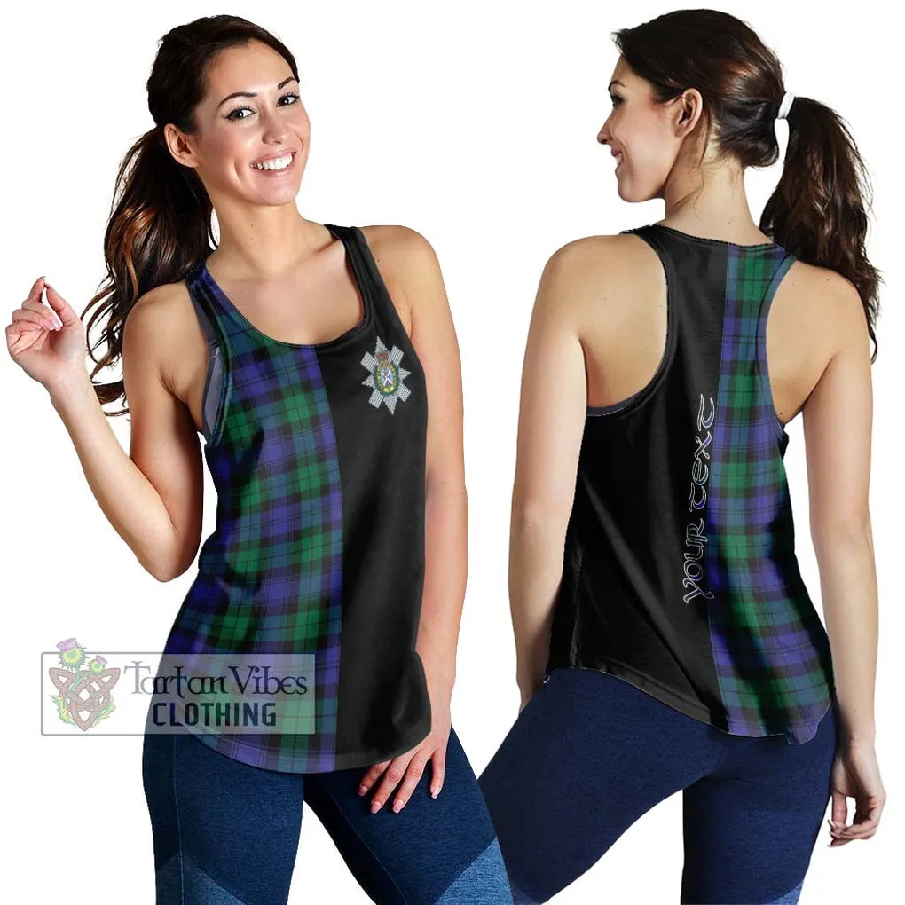 Black Watch Modern Tartan Women's Racerback Tanks with Family Crest and Half Of Me Style