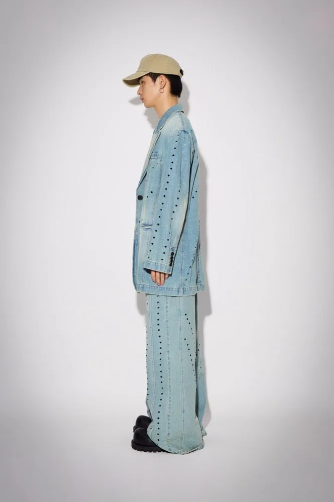 Blue Pistressed Denim Coat with Dissected Lines