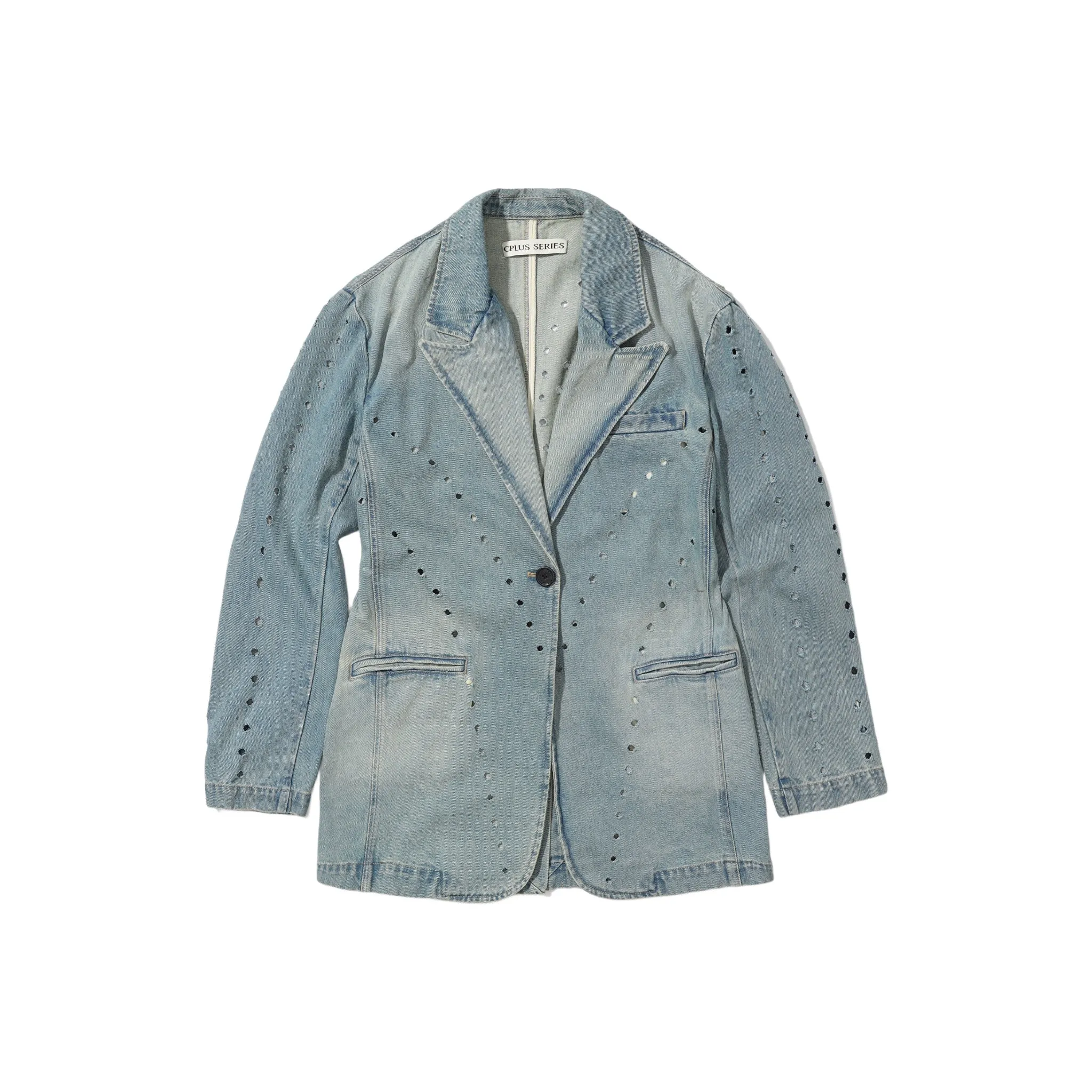 Blue Pistressed Denim Coat with Dissected Lines