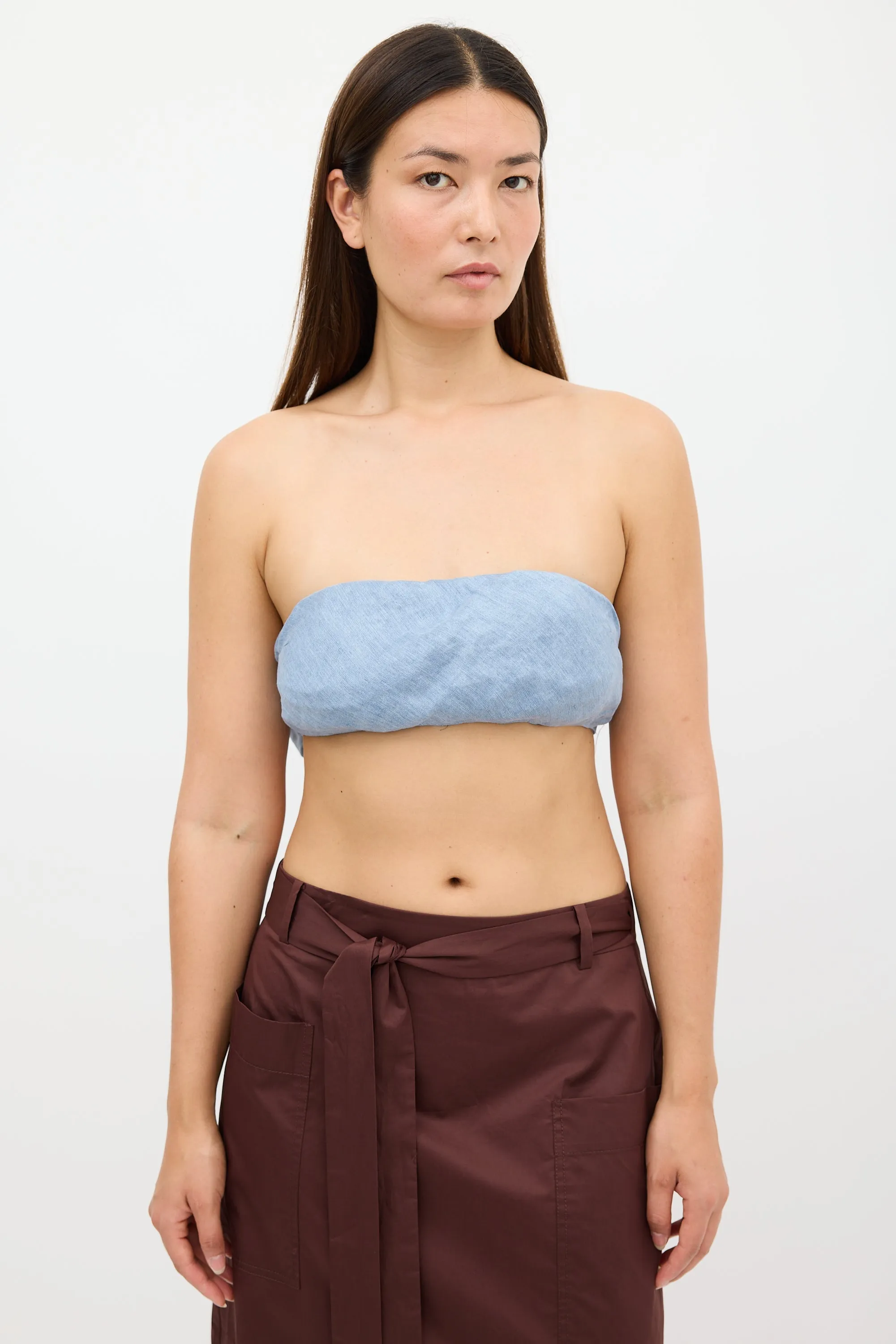 Blue Tie Bandeau Top