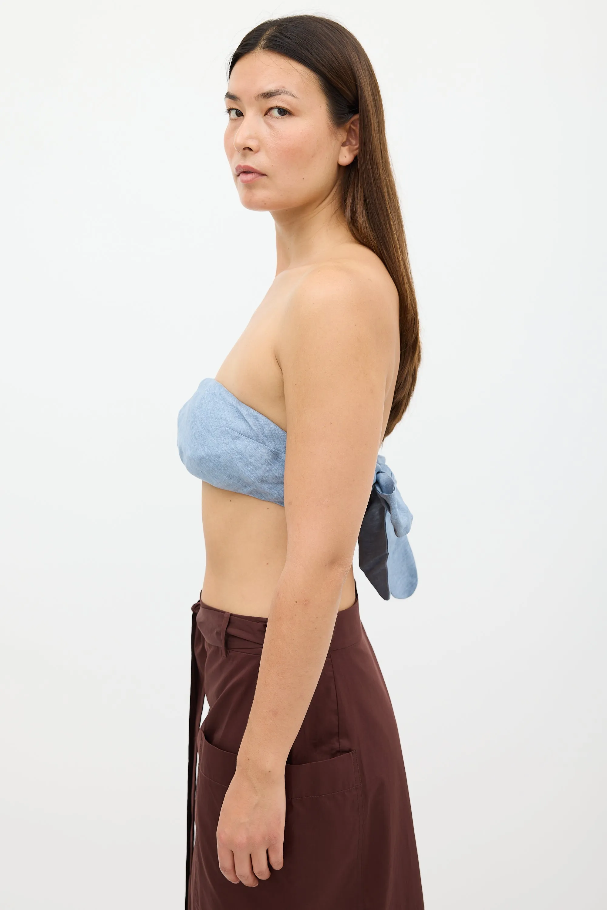 Blue Tie Bandeau Top