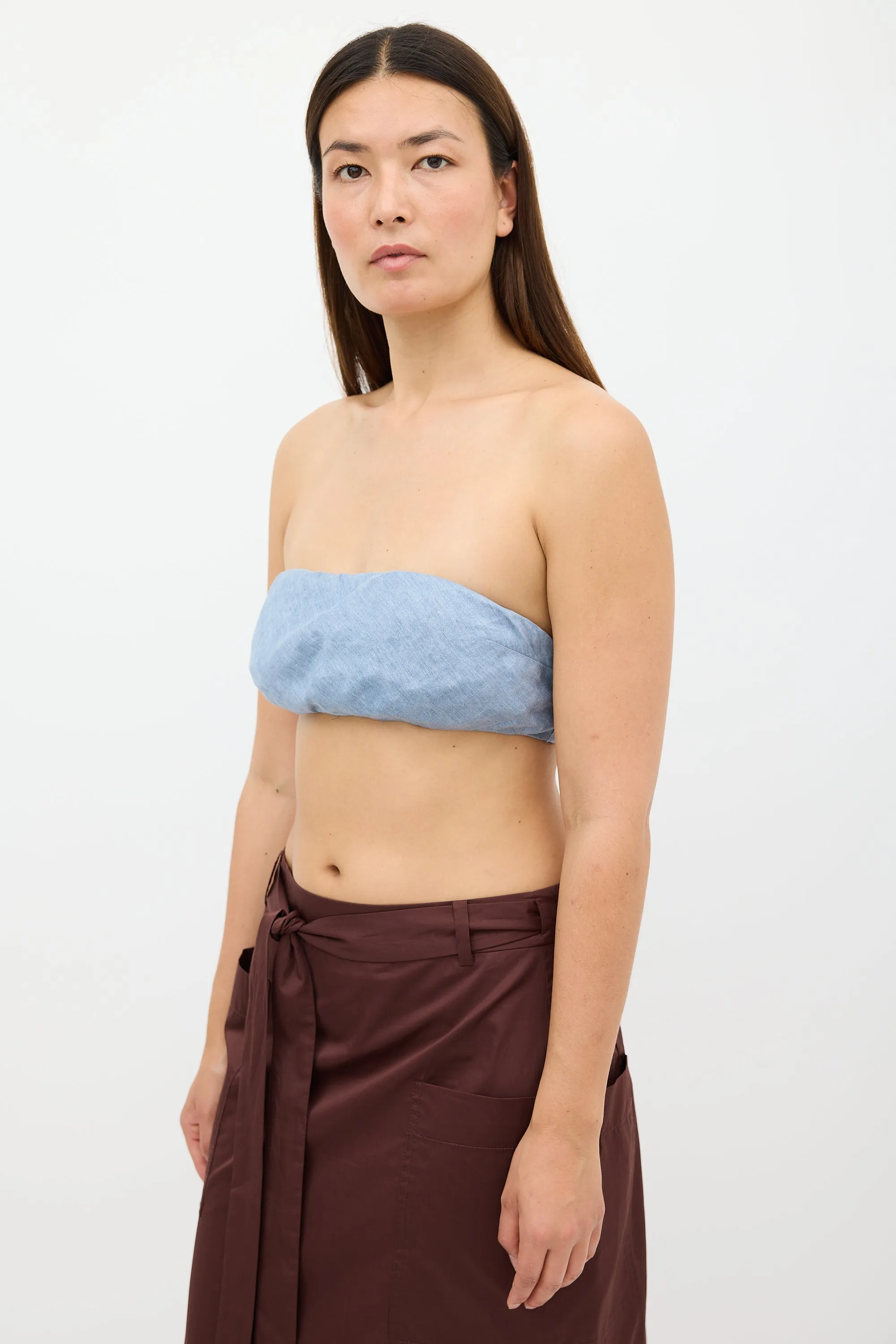 Blue Tie Bandeau Top