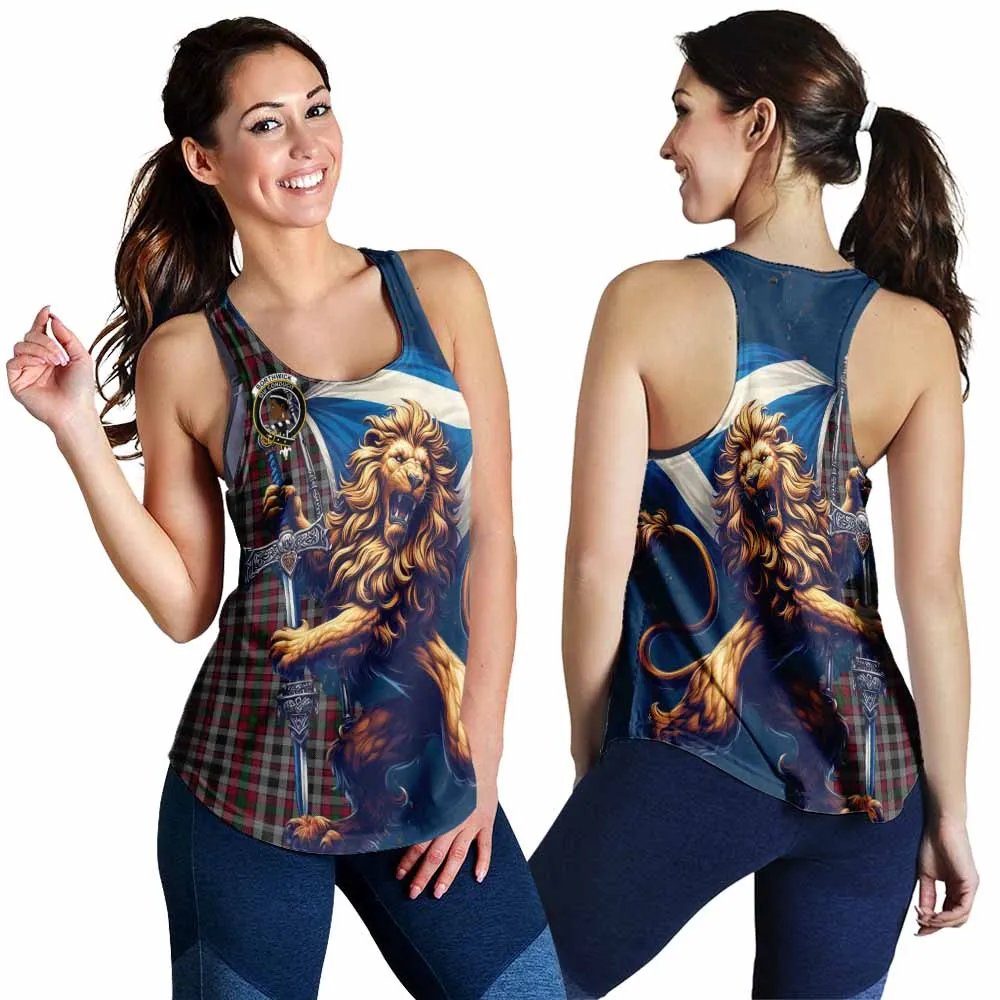 Borthwick Tartan Family Crest Women's Racerback Tanks with Scottish Majestic Lion