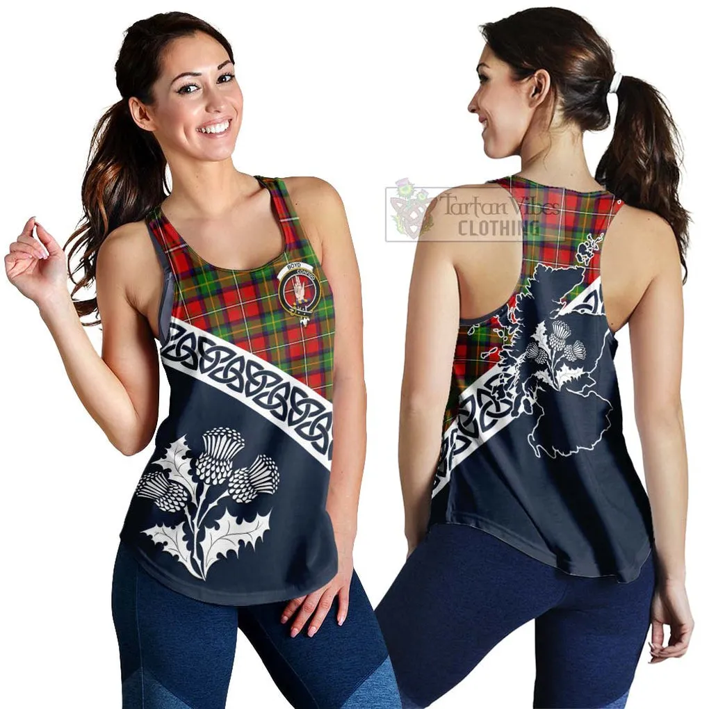 Boyd Tartan Women's Racerback Tanks Featuring Thistle and Scotland Map