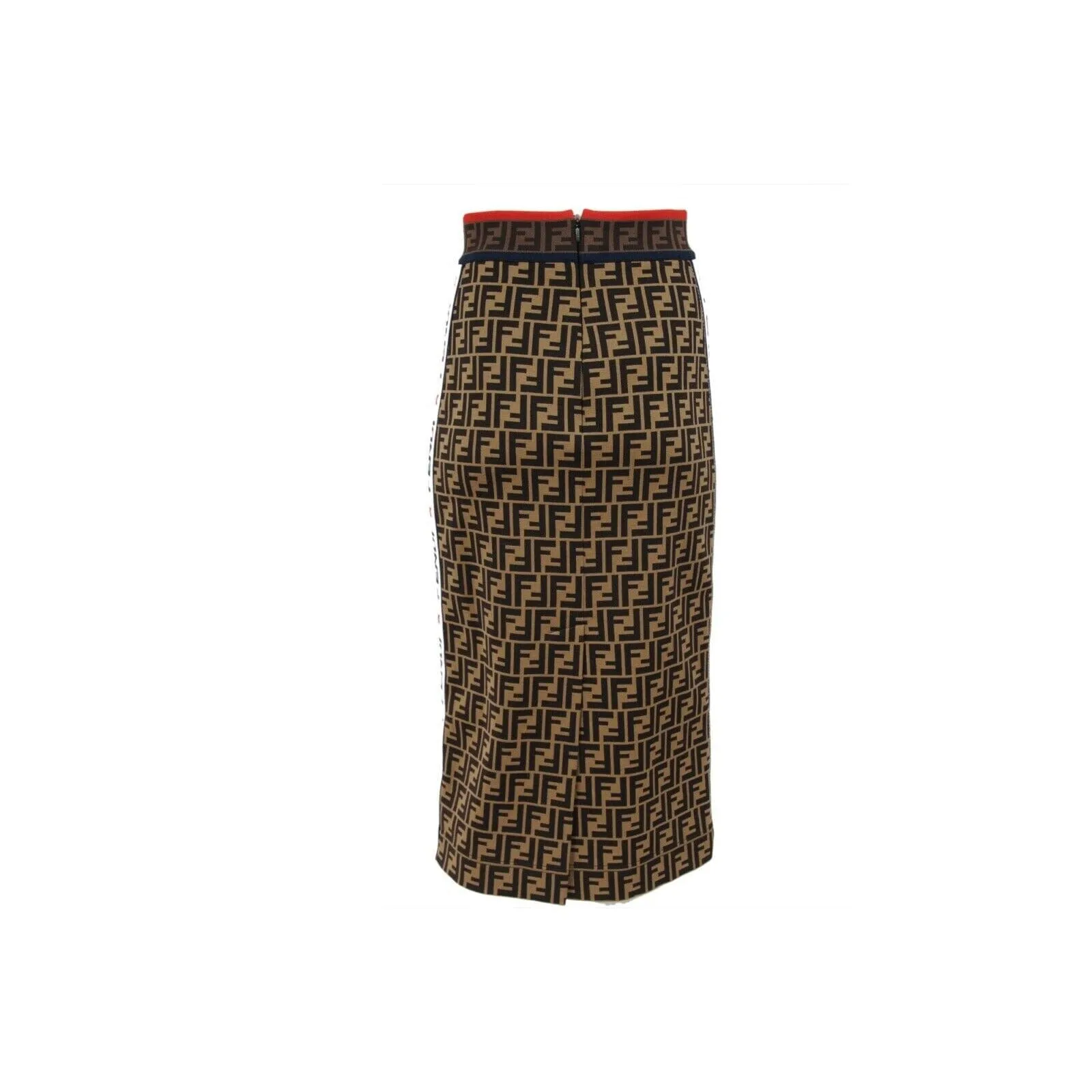 Brown FF Logo Print Midi Pencil Skirt