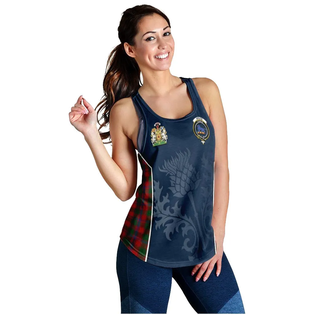 Bruce Old Tartan Women's Racerback Tanks with Family Crest and Scottish Thistle Vibes Sport Style