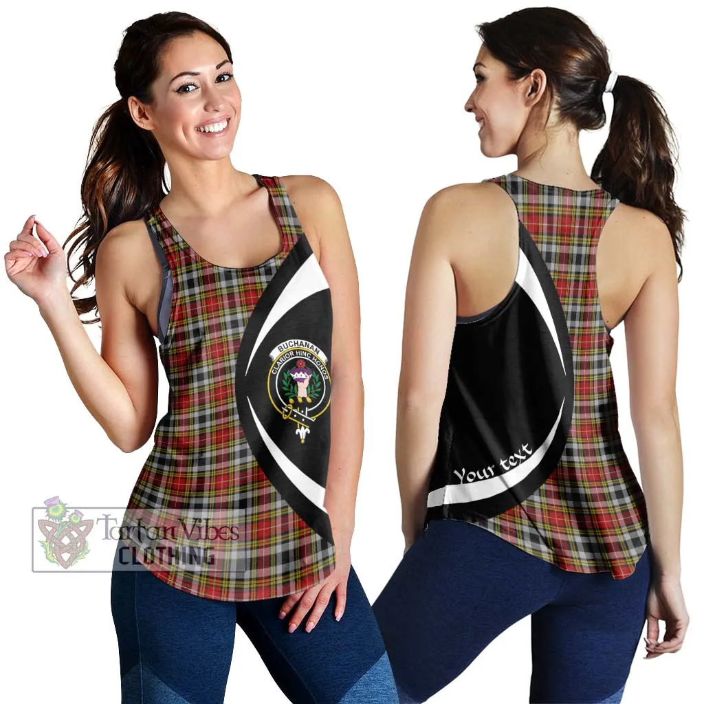 Buchanan Old Dress Tartan Women's Racerback Tanks with Family Crest Circle Style