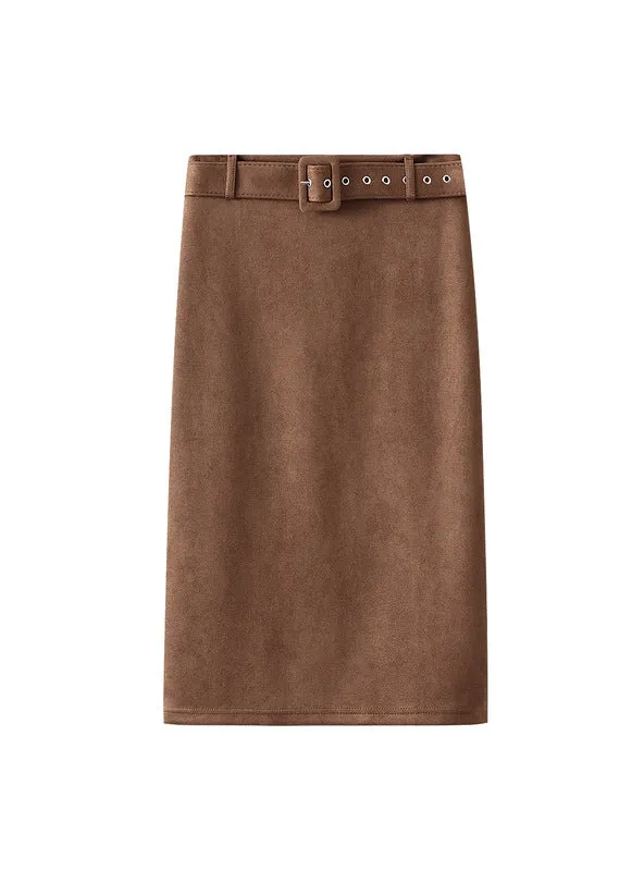 Buttock-wrapped Woolen Skirt With Split Back