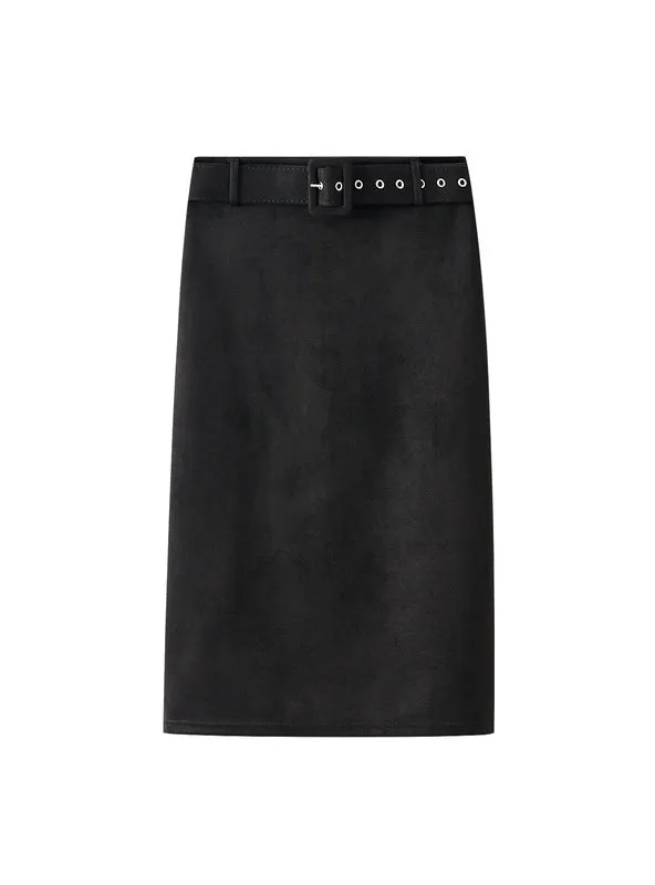 Buttock-wrapped Woolen Skirt With Split Back