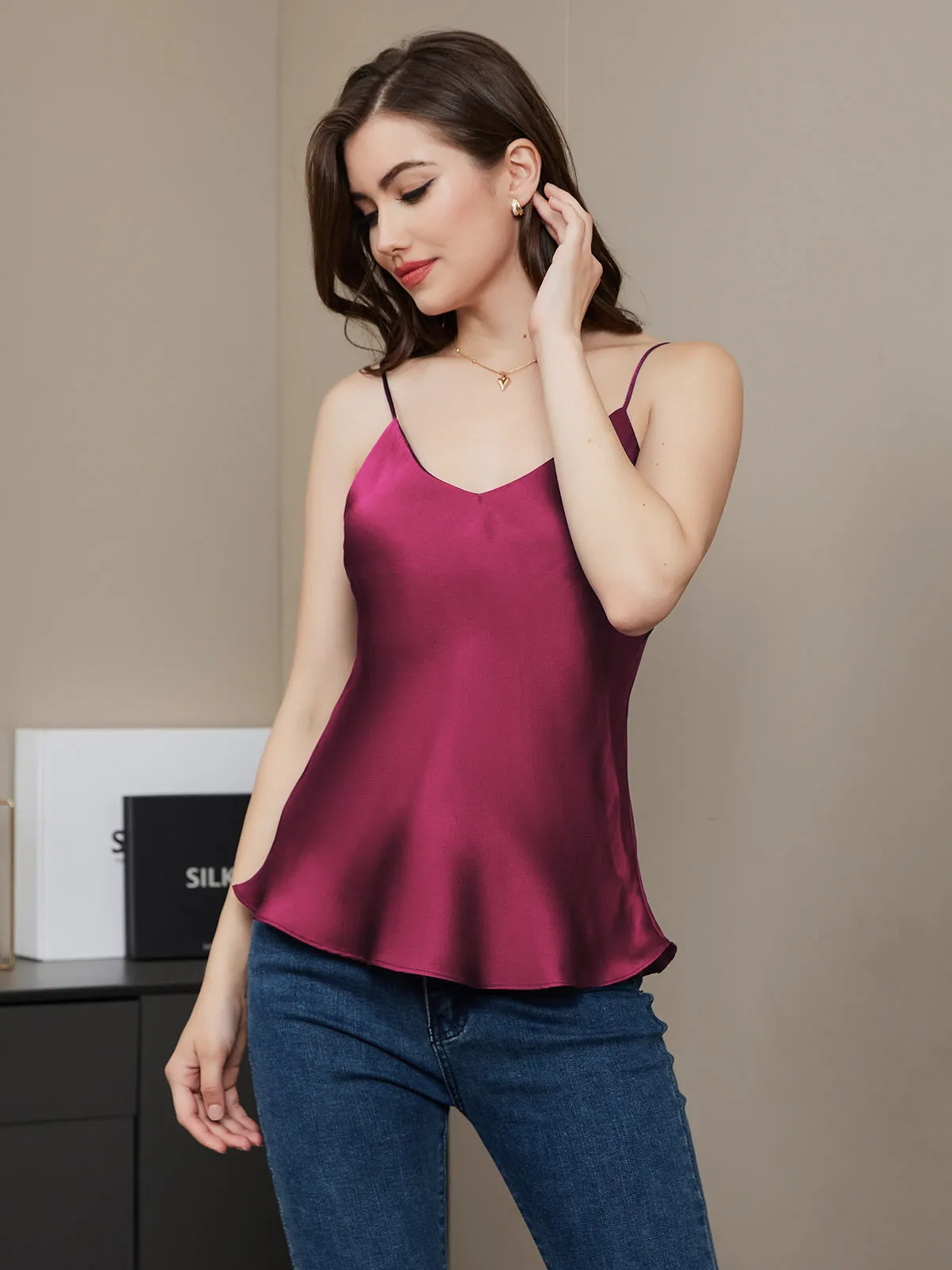 Camisoles de Couleur Unie En Soie Pure