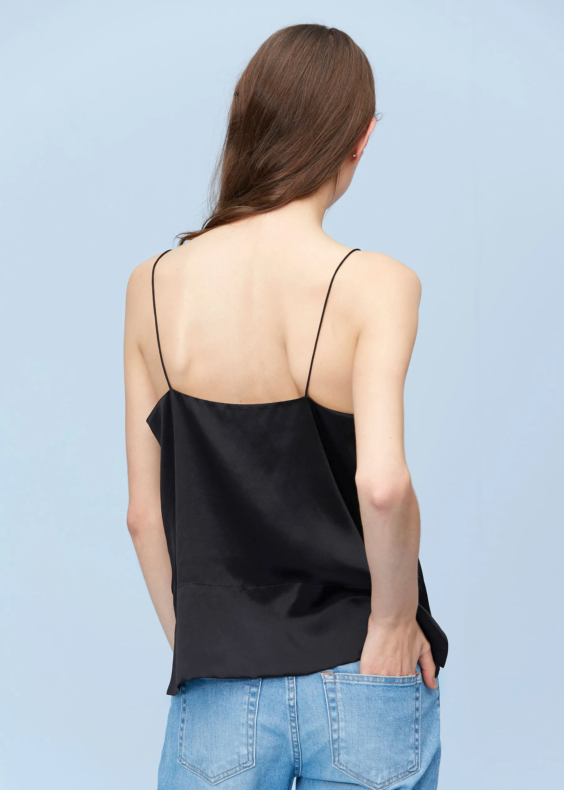 Casual Flat Neck Loose Silk Camisoles Black LILYSILK Factory