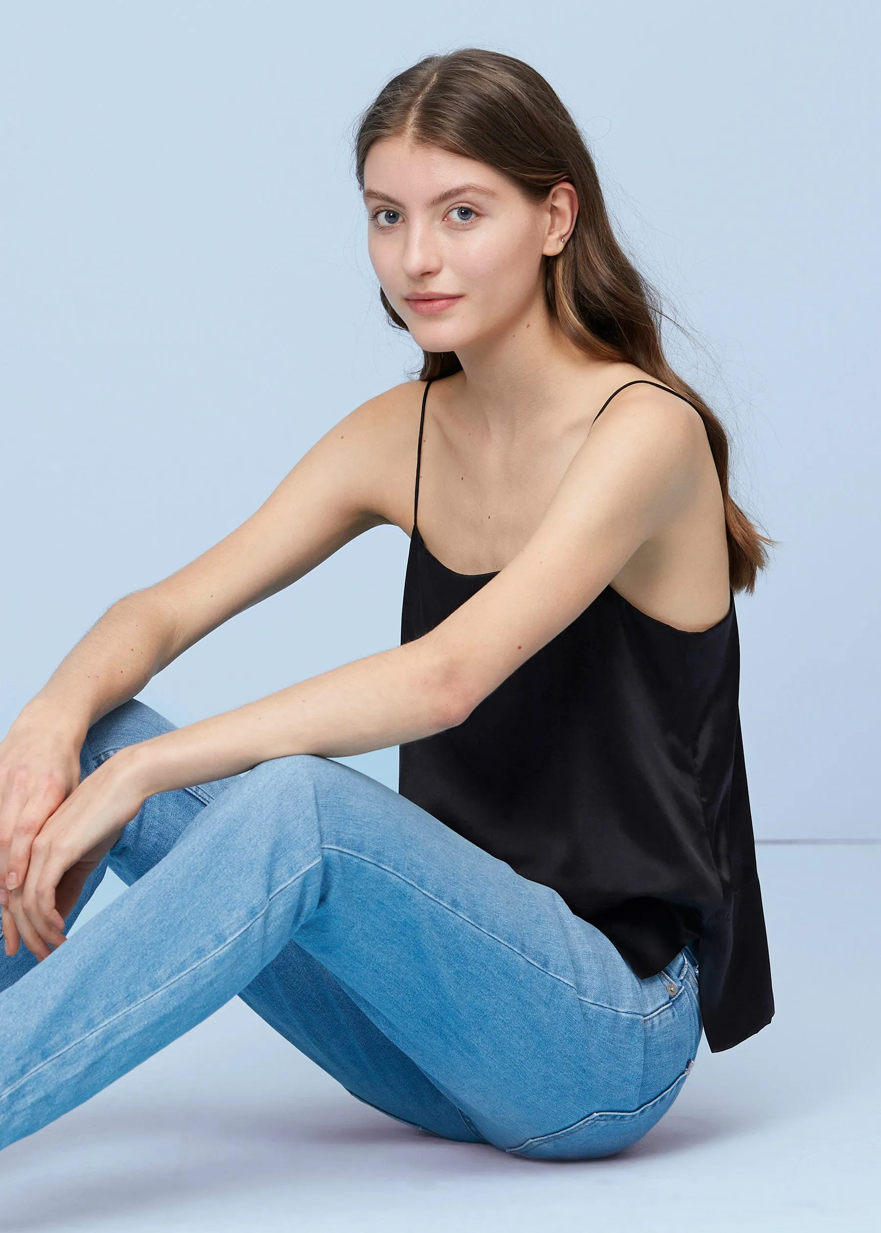 Casual Flat Neck Loose Silk Camisoles Black LILYSILK Factory