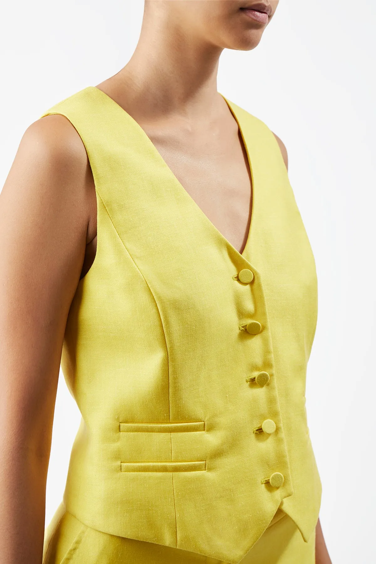 Coleridge Vest in Cadmium Yellow Virgin Wool and Silk Linen Twill