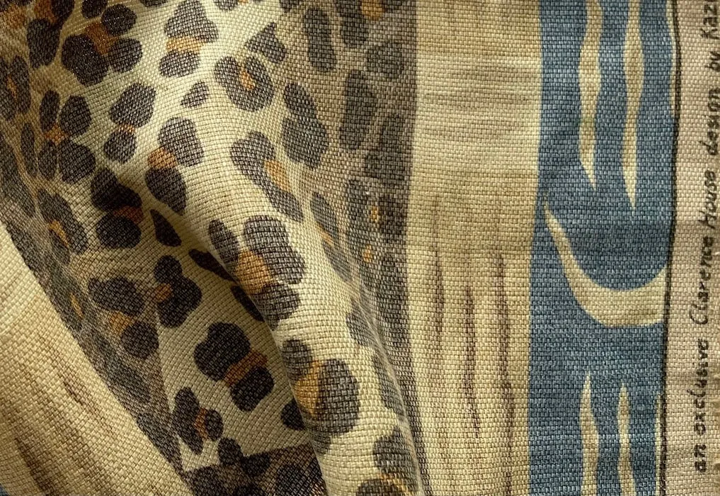 Couture Mid to Heavy-Weight Leopard & Denim Abstractions Linen (Made in Italy)