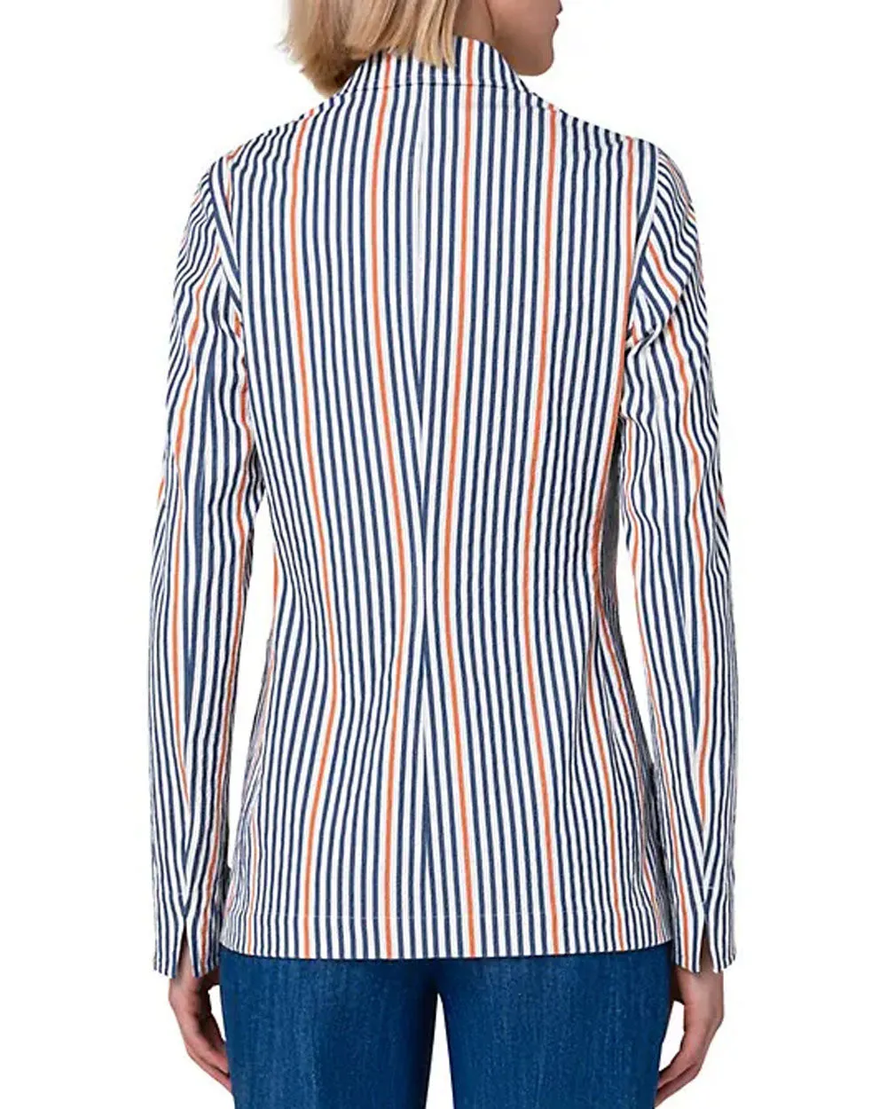 Cream and Navy Stripe Stretch Cotton Gabardine Jacket