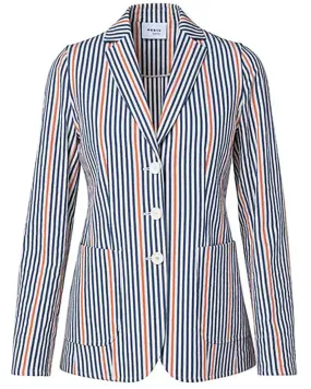 Cream and Navy Stripe Stretch Cotton Gabardine Jacket