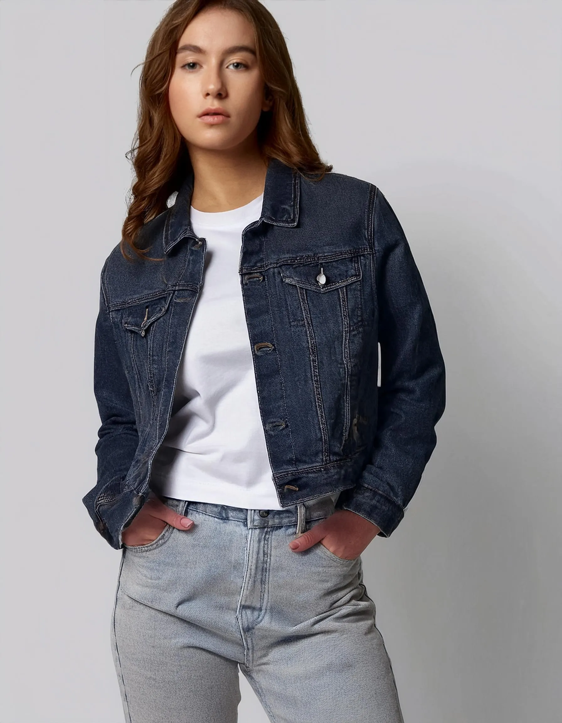 Dark Blue Fitted Denim Jacket