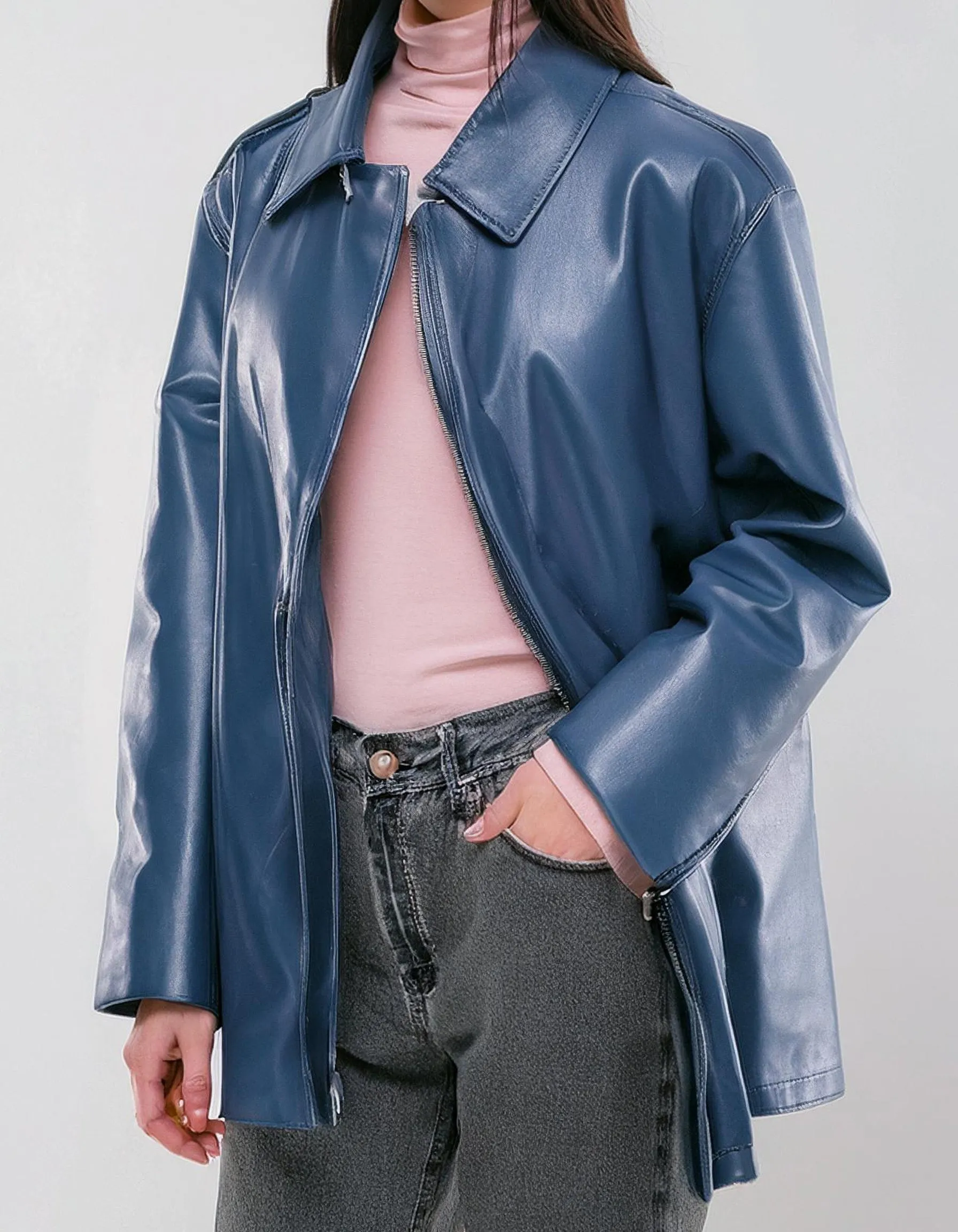 Denim Blue Leather Jacket