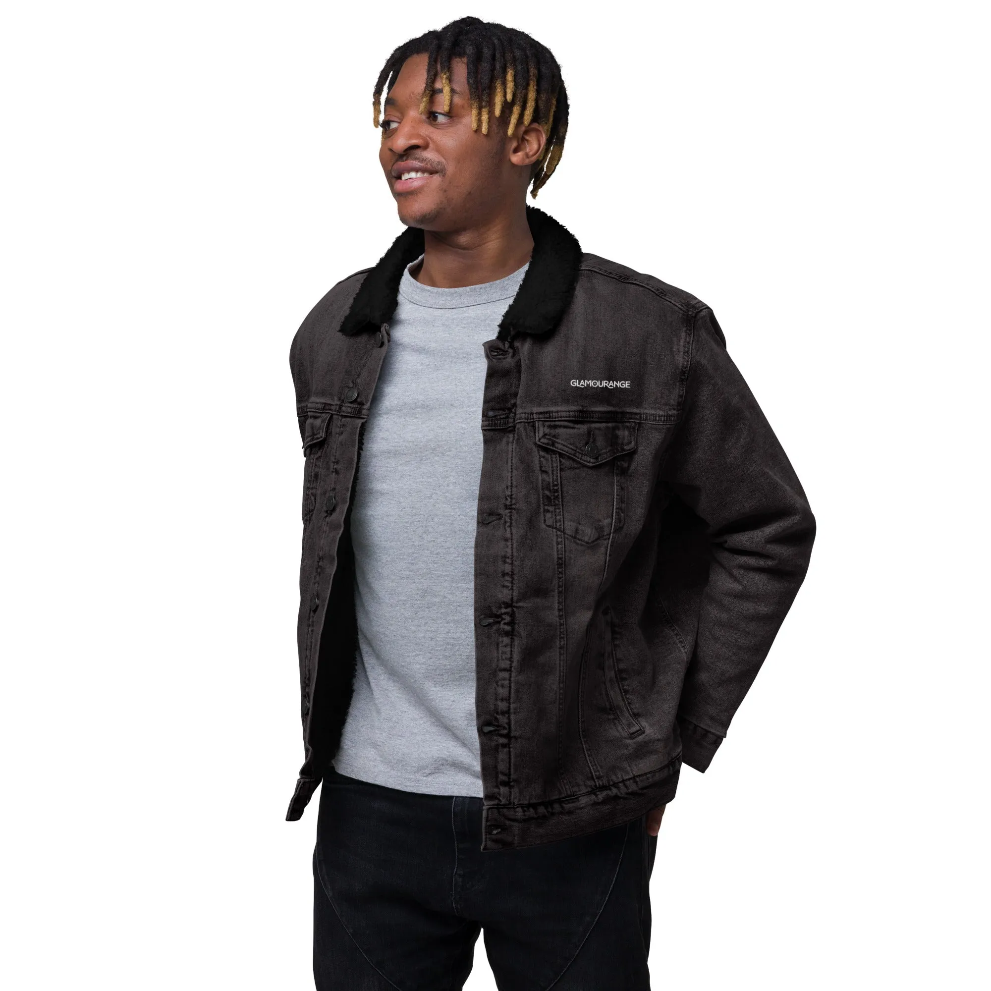 Denim Jacket Black For Men (Glamourange Sherpa Denim Jackets Mens)