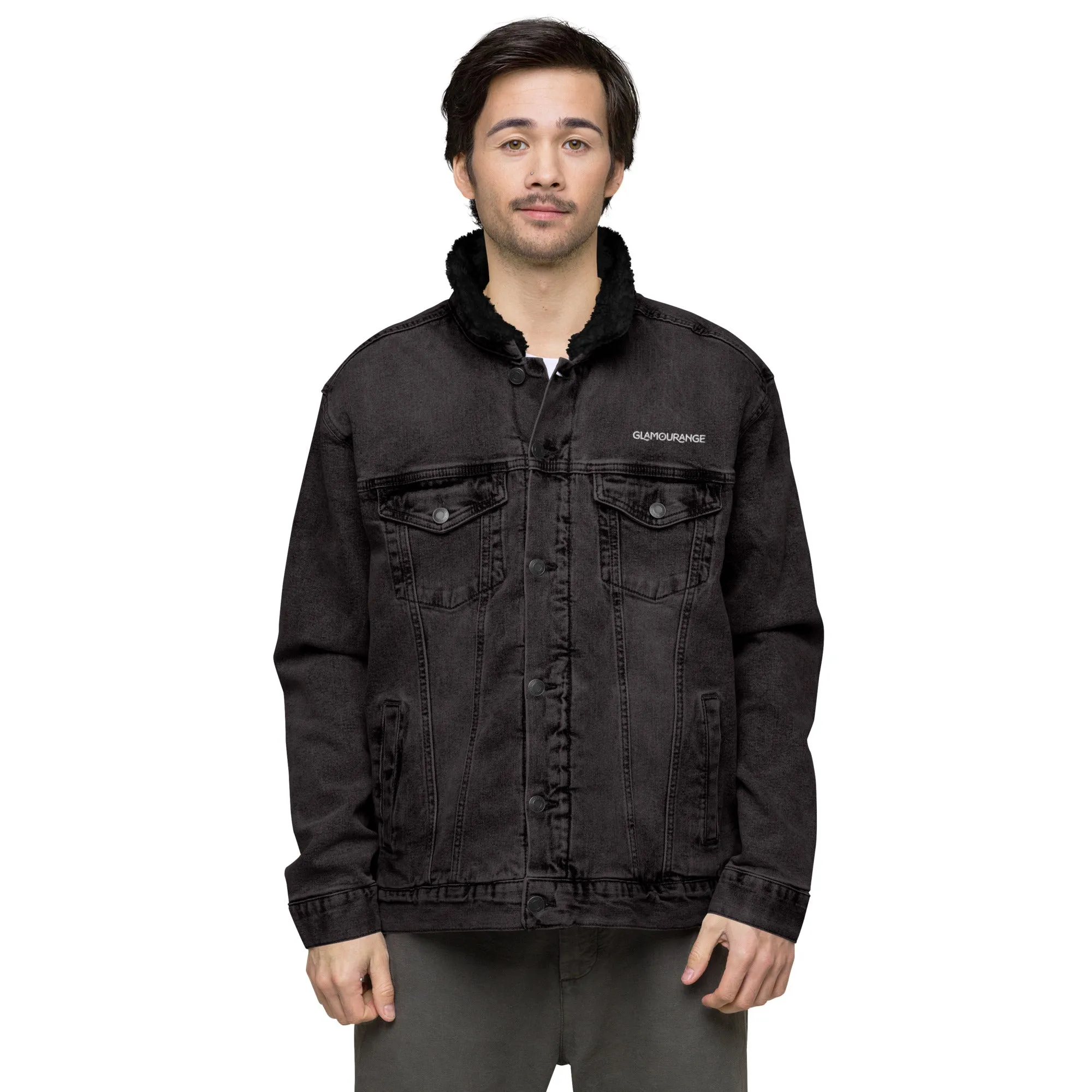 Denim Jacket Black For Men (Glamourange Sherpa Denim Jackets Mens)