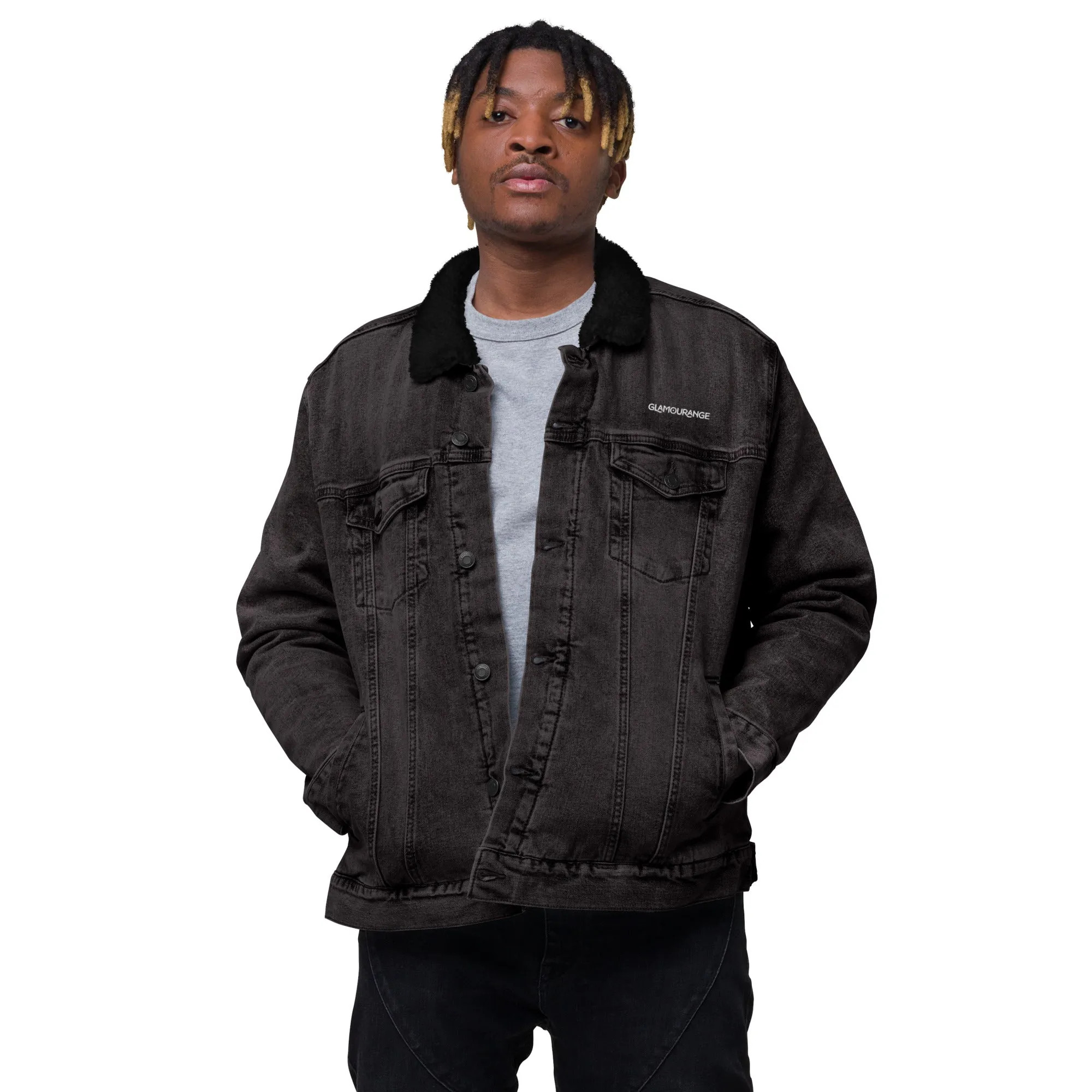 Denim Jacket Black For Men (Glamourange Sherpa Denim Jackets Mens)