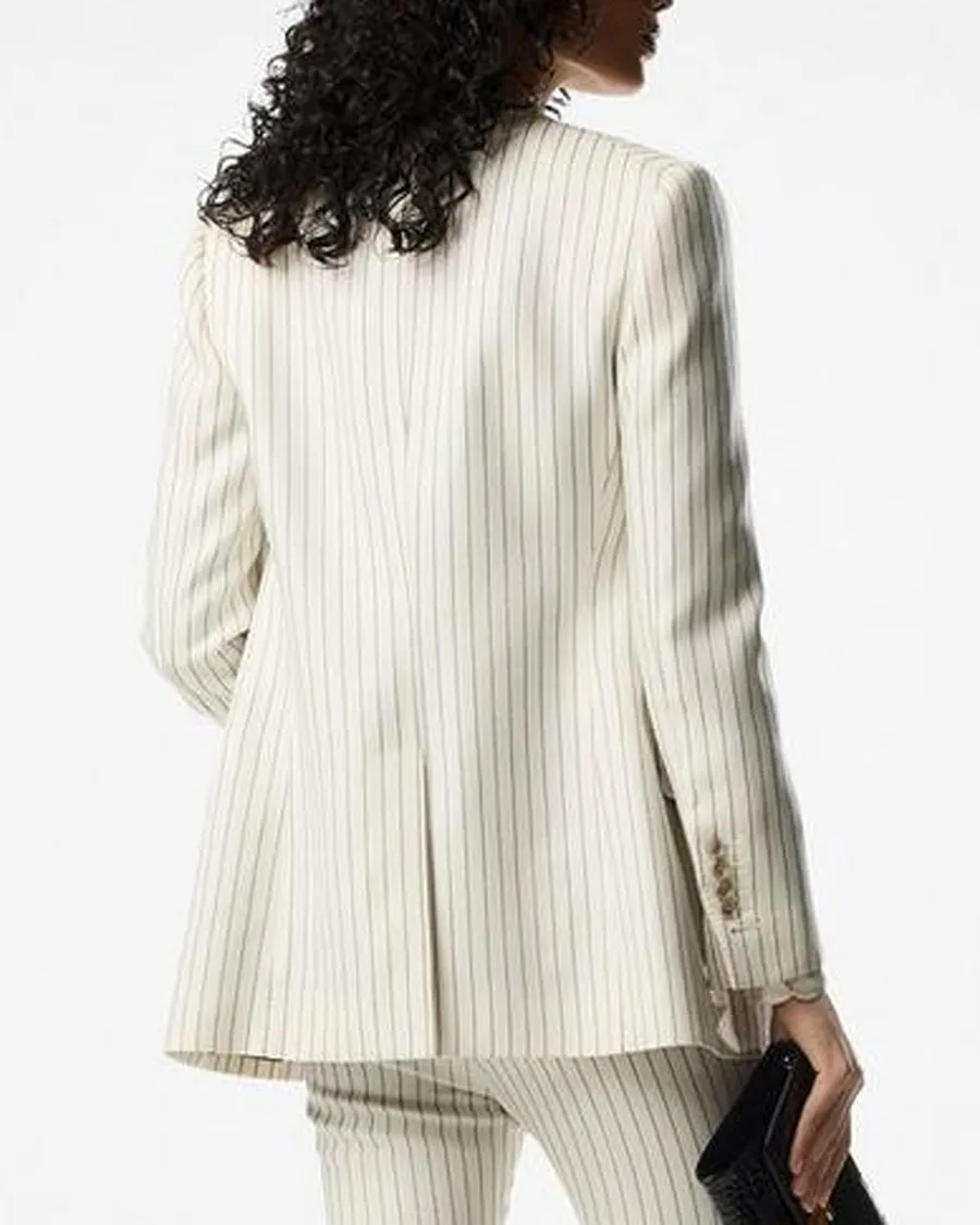 Ecru and Black Stripe Tailored Blazer