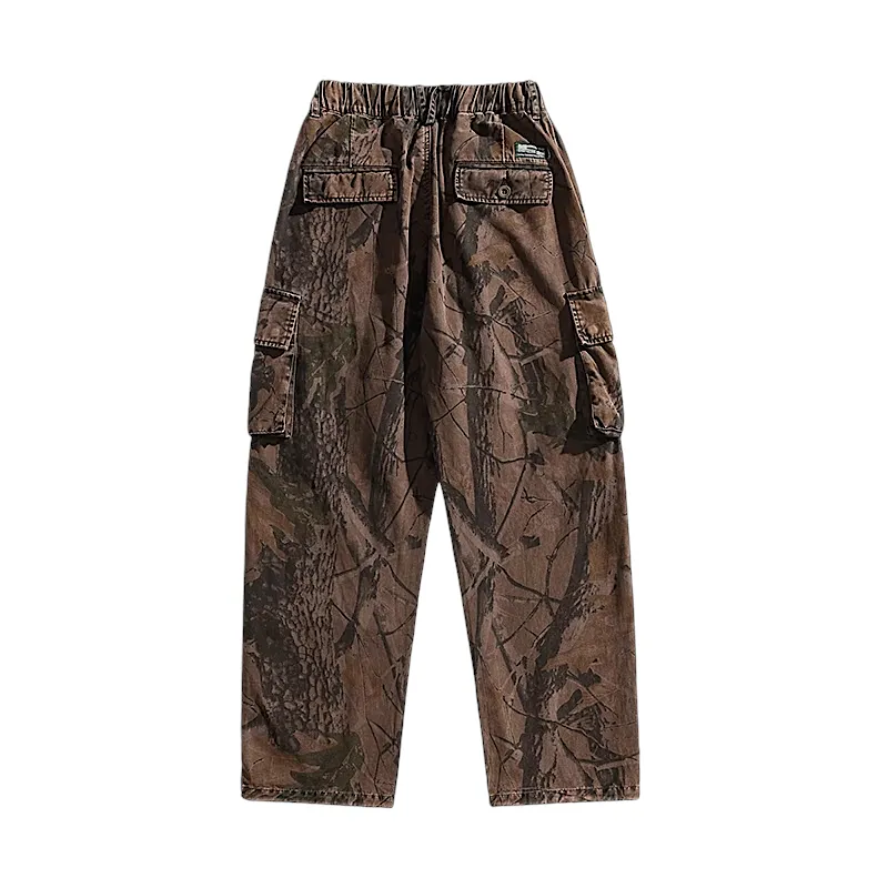 Elastic waist cargo pants in camouflage print