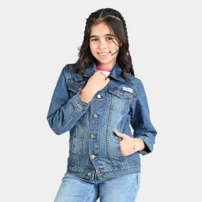 Girls Denim rigid Woven Jacket-Mid Blue