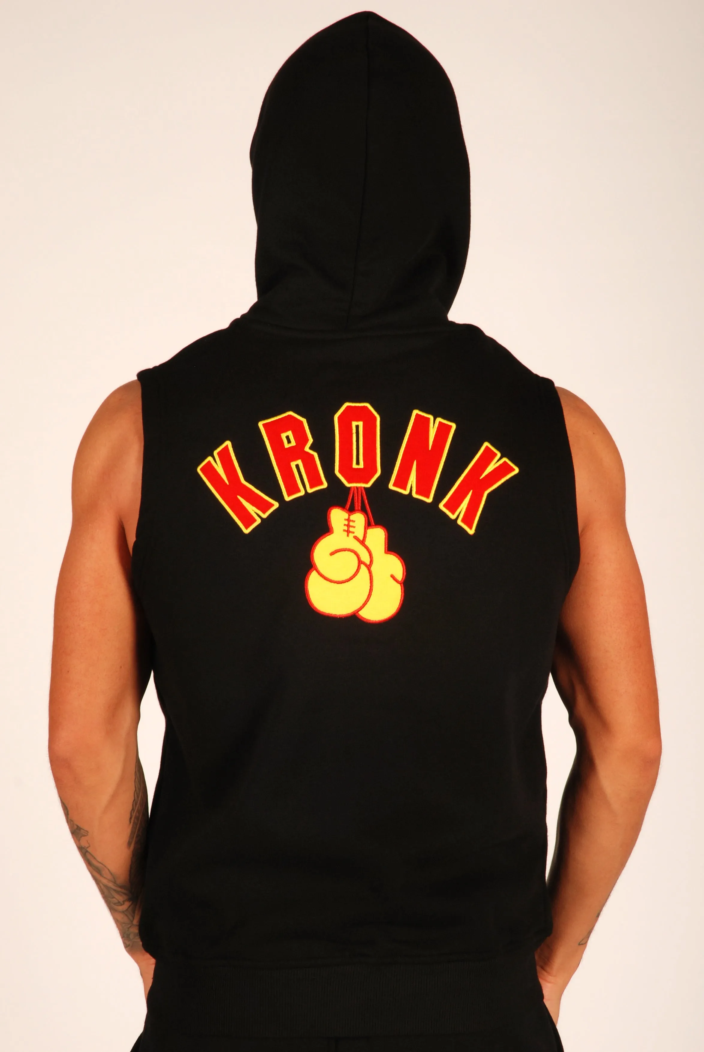 KRONK Gloves Applique Zip through Sleeveless Hoodie Black