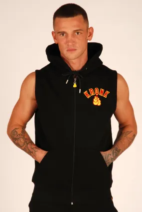 KRONK Gloves Applique Zip through Sleeveless Hoodie Black