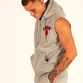 KRONK Gloves Applique Zip through Sleeveless Hoodie Sports Grey