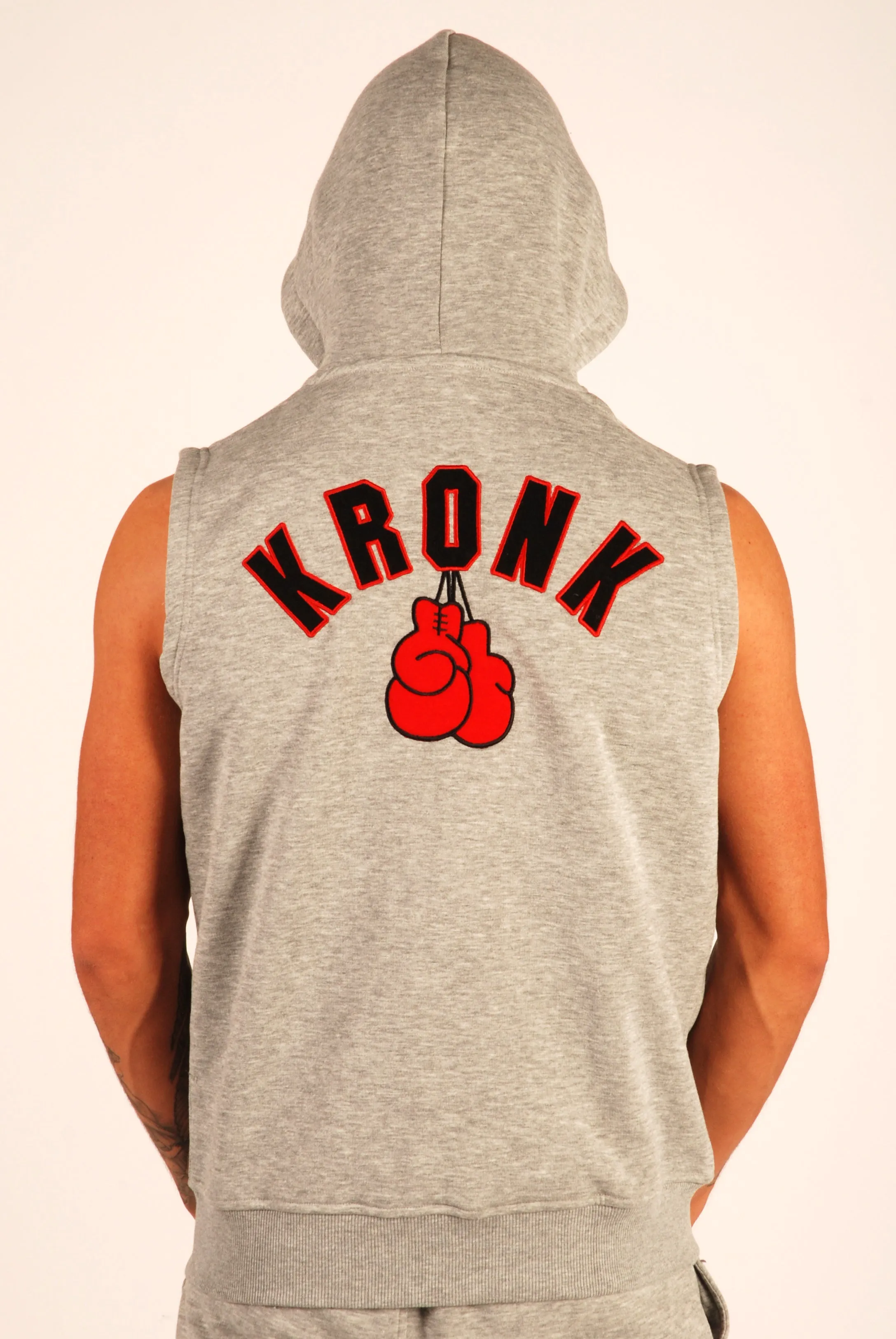 KRONK Gloves Applique Zip through Sleeveless Hoodie Sports Grey