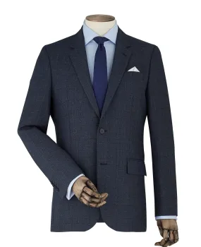 Navy Check Wool-Blend Tailored Suit Jacket