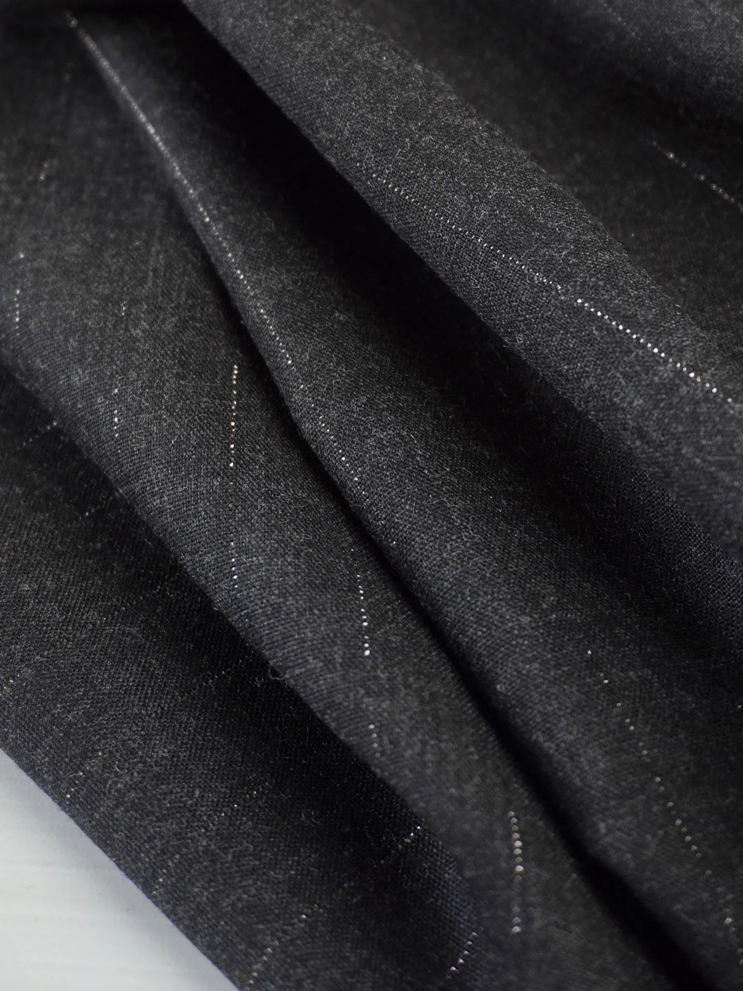 Pinstripe Italian Suiting Deadstock - Charcoal   Metallic - Swatch