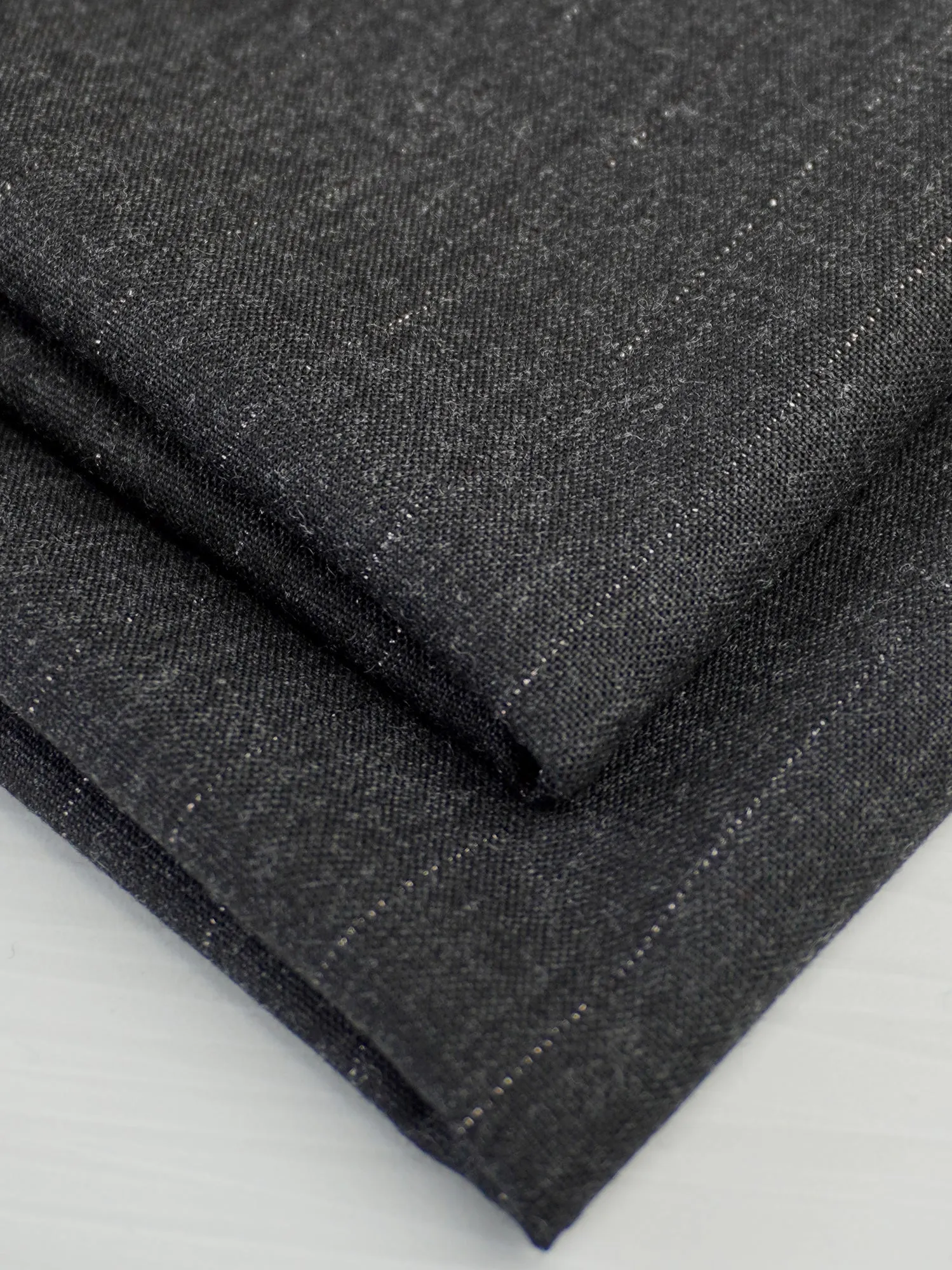 Pinstripe Italian Suiting Deadstock - Charcoal   Metallic - Swatch