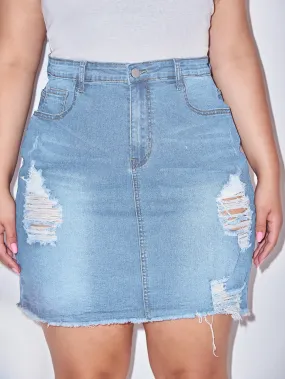 Plain Zipper High Waist Mini Plus Size Denim Skirt