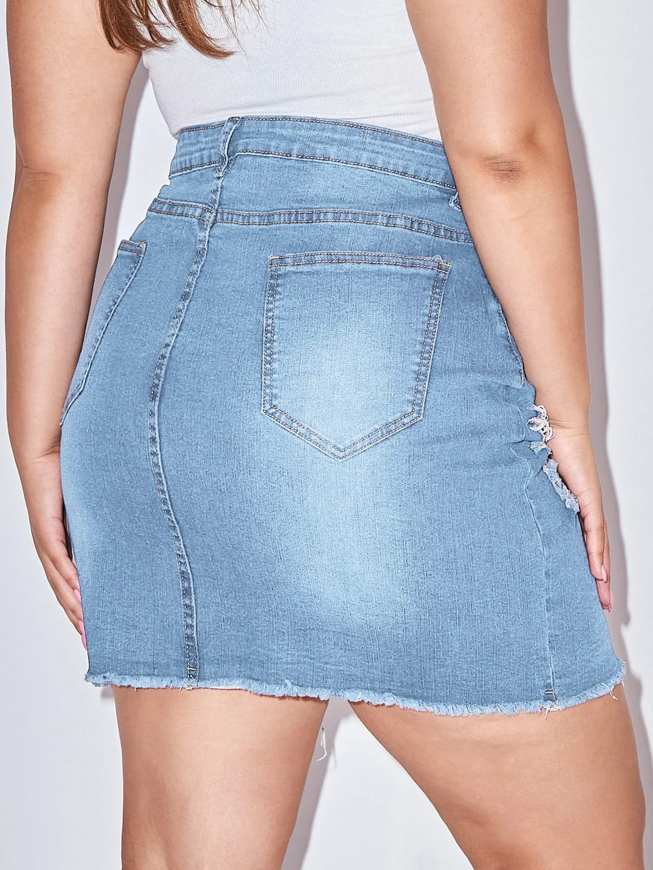 Plain Zipper High Waist Mini Plus Size Denim Skirt