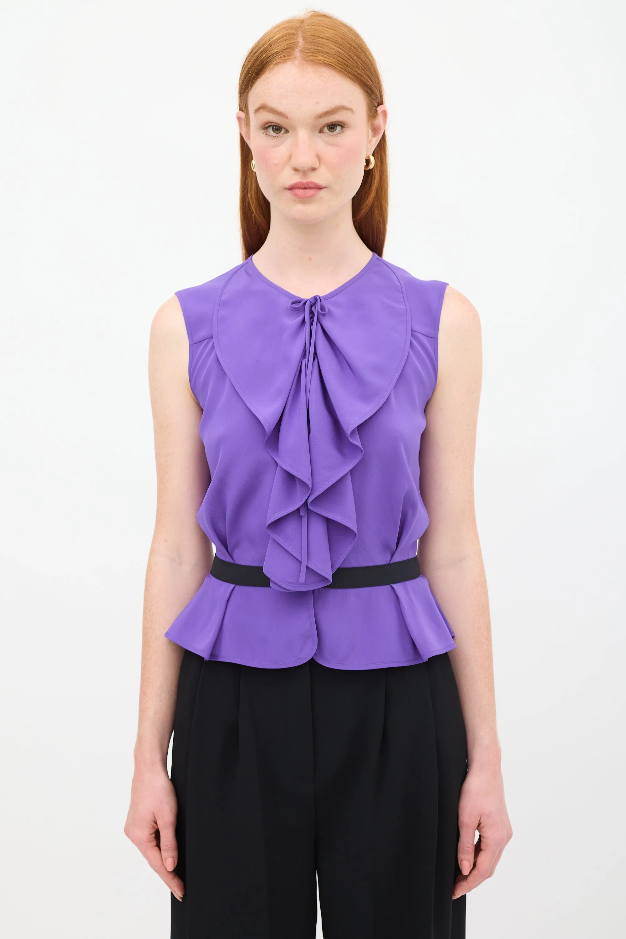 Purple Silk Ruffled Peplum Top